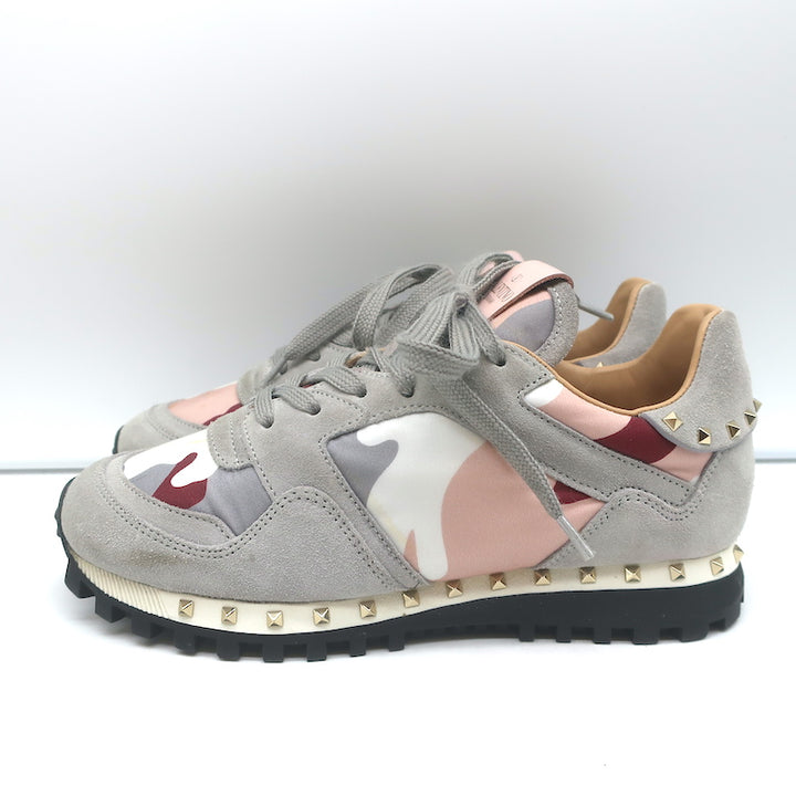 Valentino Soul Rockstud Sneakers Pink Camo &amp; Gray Suede Size 35