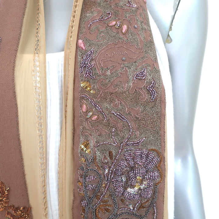 Dries Van Noten Scarf Beige Beaded &amp; Chain-Embellished Silk &amp; Wool