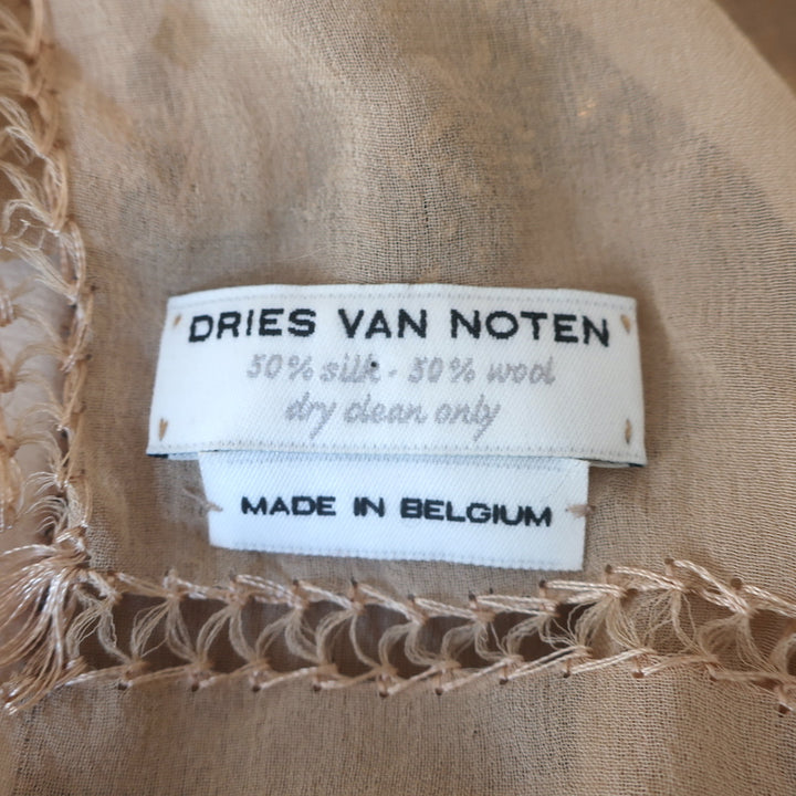 Dries Van Noten Scarf Beige Beaded &amp; Chain-Embellished Silk &amp; Wool