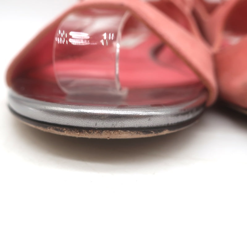 Jimmy Choo Vernie Lace-Up Flat Sandals Salmon Suede Size 38
