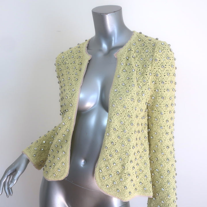 Zara Crystal-Embellished Crochet Knit Cardigan Light Yellow Size Extra Small NEW
