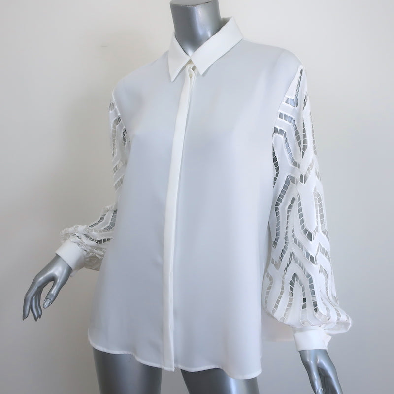 Anne Fontaine Cecilia Lace-Sleeve Blouse White Crepe Size 44 Button-Down Top