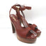 Yves Saint Laurent Wood Platform Sandals Brown Leather Size 38 Ankle Strap Heels