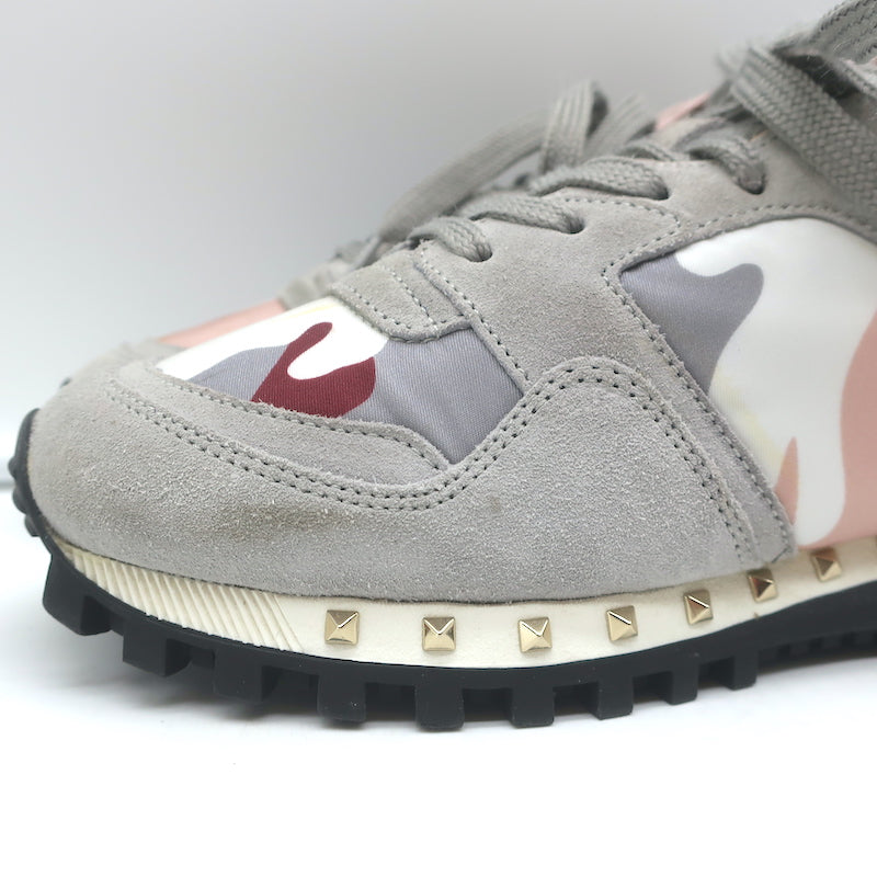 Valentino Soul Rockstud Sneakers Pink Camo &amp; Gray Suede Size 35
