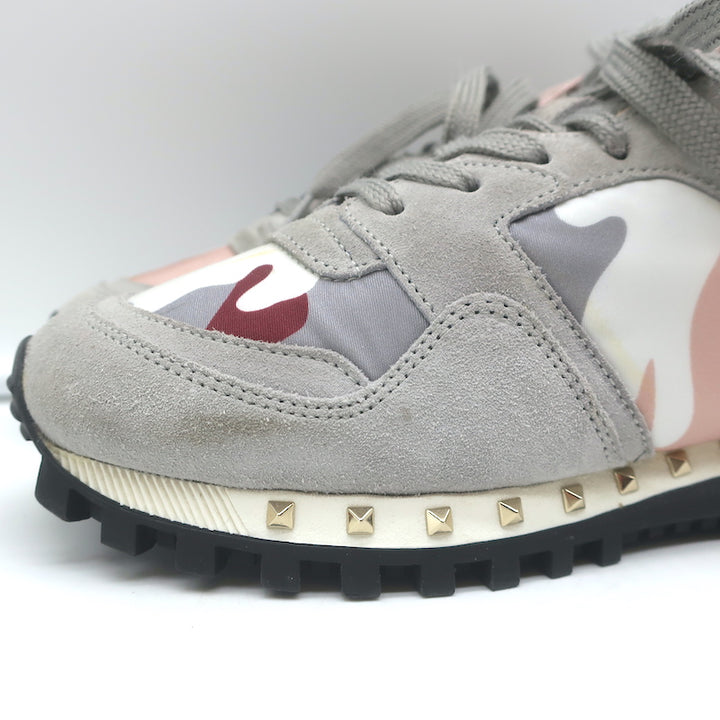 Valentino Soul Rockstud Sneakers Pink Camo &amp; Gray Suede Size 35