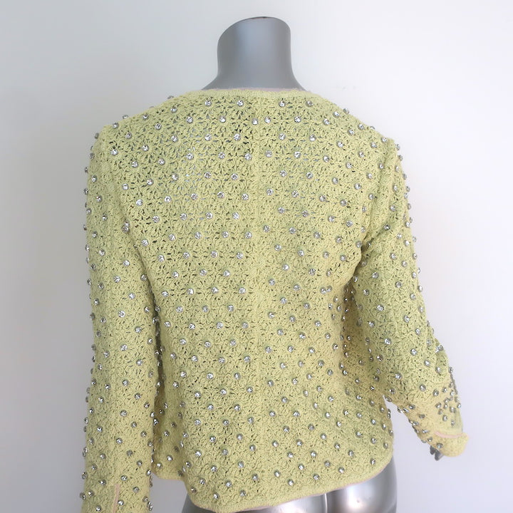 Zara Crystal-Embellished Crochet Knit Cardigan Light Yellow Size Extra Small NEW