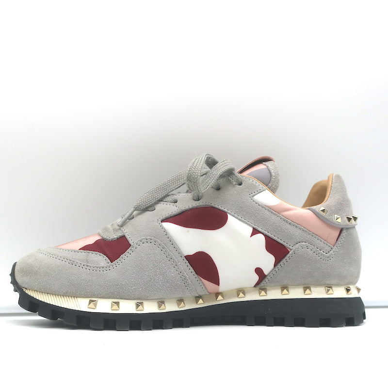 Valentino Soul Rockstud Sneakers Pink Camo &amp; Gray Suede Size 35