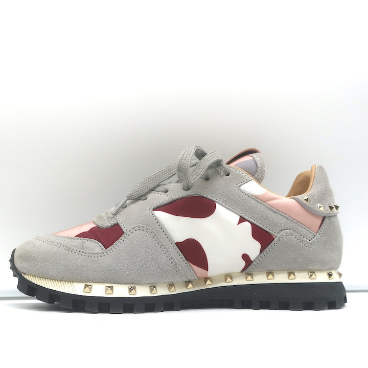 Valentino Soul Rockstud Sneakers Pink Camo &amp; Gray Suede Size 35