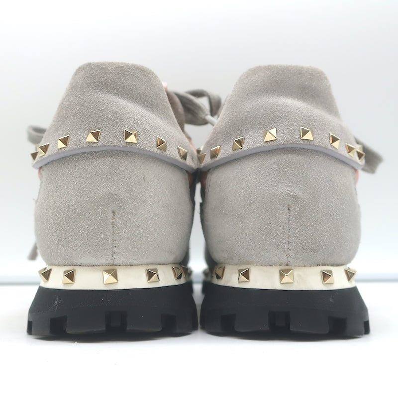 Valentino Soul Rockstud Sneakers Pink Camo &amp; Gray Suede Size 35