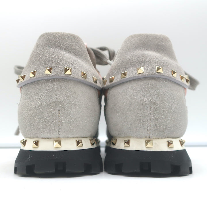 Valentino Soul Rockstud Sneakers Pink Camo &amp; Gray Suede Size 35