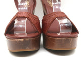 Yves Saint Laurent Wood Platform Sandals Brown Leather Size 38 Ankle Strap Heels