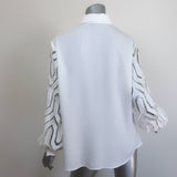 Anne Fontaine Cecilia Lace-Sleeve Blouse White Crepe Size 44 Button-Down Top