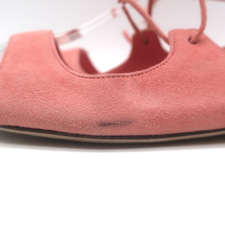 Jimmy Choo Vernie Lace-Up Flat Sandals Salmon Suede Size 38