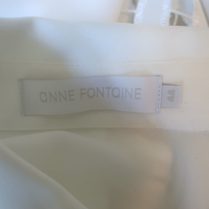 Anne Fontaine Cecilia Lace-Sleeve Blouse White Crepe Size 44 Button-Down Top