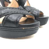 Prada Crisscross Platform Sandals Black Leather Size 36.5 Slingback Heels