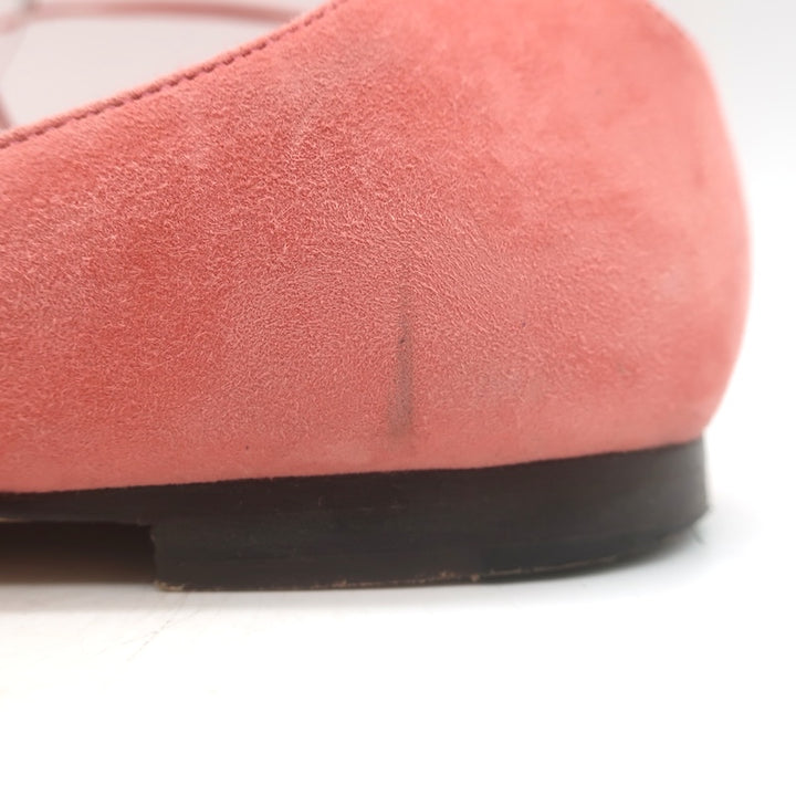 Jimmy Choo Vernie Lace-Up Flat Sandals Salmon Suede Size 38
