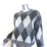 Moncler Girocollo Tricot Argyle Crewneck Sweater Gray Mohair-Blend Size Small