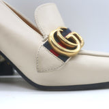Gucci Peyton GG Marmont Pearl-Heel Loafer Pumps Cream Leather Size 36