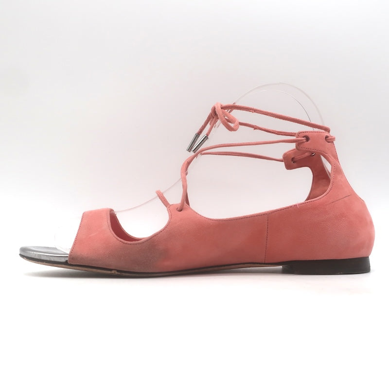 Jimmy Choo Vernie Lace-Up Flat Sandals Salmon Suede Size 38