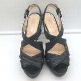 Prada Crisscross Platform Sandals Black Leather Size 36.5 Slingback Heels