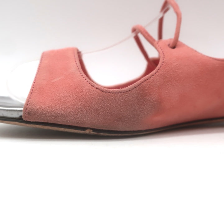 Jimmy Choo Vernie Lace-Up Flat Sandals Salmon Suede Size 38