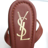 Yves Saint Laurent Wood Platform Sandals Brown Leather Size 38 Ankle Strap Heels