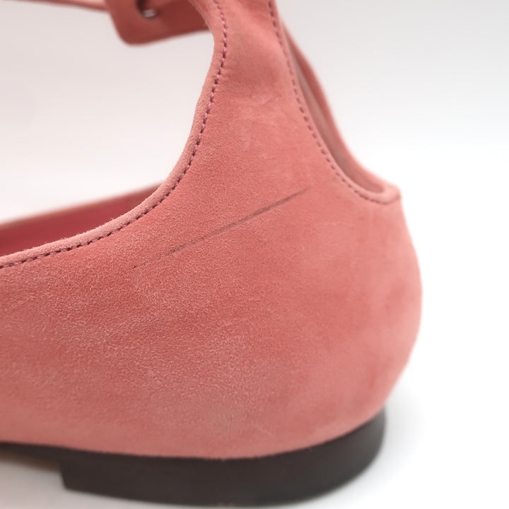 Jimmy Choo Vernie Lace-Up Flat Sandals Salmon Suede Size 38