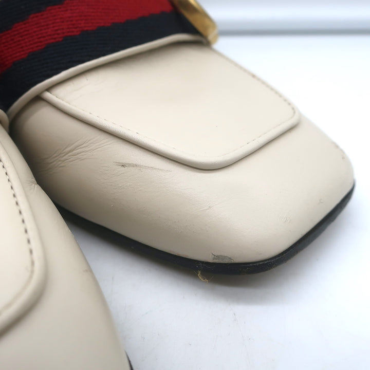 Gucci Peyton GG Marmont Pearl-Heel Loafer Pumps Cream Leather Size 36