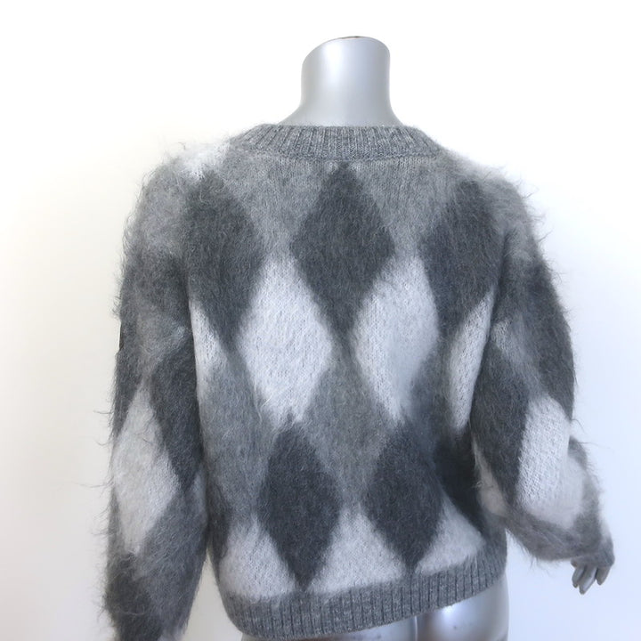 Moncler Girocollo Tricot Argyle Crewneck Sweater Gray Mohair-Blend Size Small