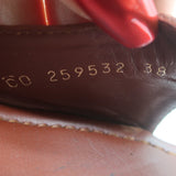 Yves Saint Laurent Wood Platform Sandals Brown Leather Size 38 Ankle Strap Heels