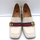 Gucci Peyton GG Marmont Pearl-Heel Loafer Pumps Cream Leather Size 36