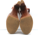 Yves Saint Laurent Wood Platform Sandals Brown Leather Size 38 Ankle Strap Heels
