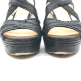 Prada Crisscross Platform Sandals Black Leather Size 36.5 Slingback Heels