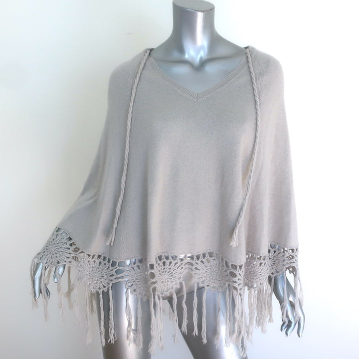 27 Miles Malibu Crochet-Fringed Cashmere Poncho Light Gray One Size