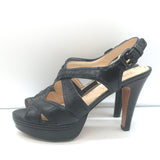 Prada Crisscross Platform Sandals Black Leather Size 36.5 Slingback Heels