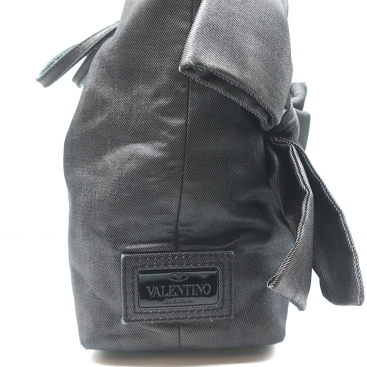 Valentino Bow Tote Dark Gray Coated Canvas Medium Shoulder Bag