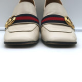 Gucci Peyton GG Marmont Pearl-Heel Loafer Pumps Cream Leather Size 36