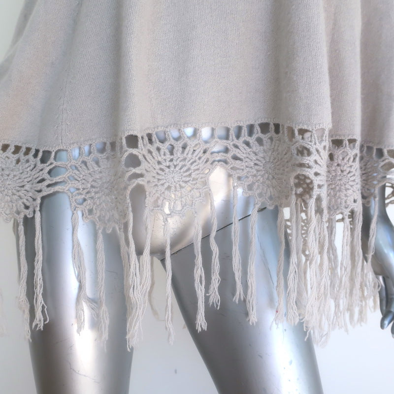 27 Miles Malibu Crochet-Fringed Cashmere Poncho Light Gray One Size