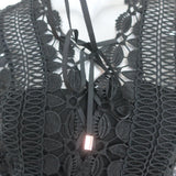 Self-Portrait Lace-Up Mini Dress Black Guipure Lace Size US 6 Bell Sleeve