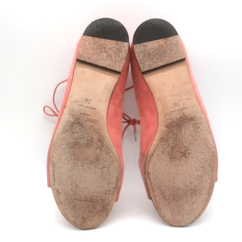 Jimmy Choo Vernie Lace-Up Flat Sandals Salmon Suede Size 38
