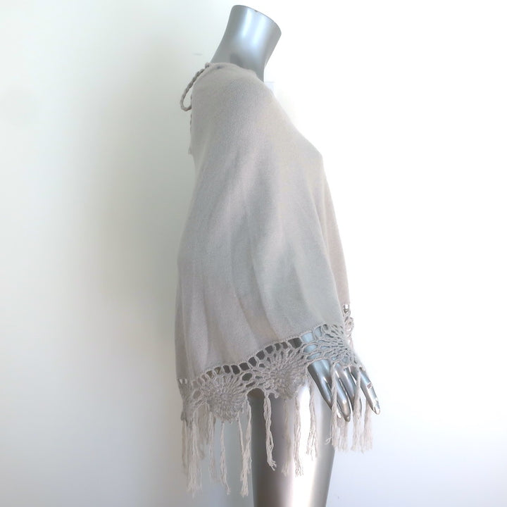 27 Miles Malibu Crochet-Fringed Cashmere Poncho Light Gray One Size