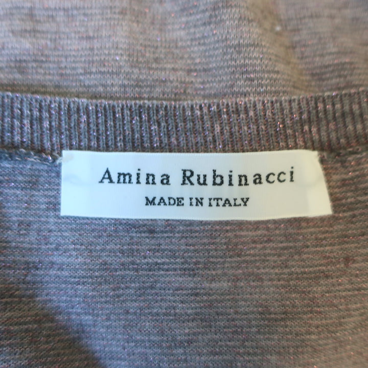Amina Rubinacci Metallic Knit Crewneck Sweater Lavender Size 42