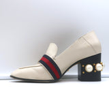 Gucci Peyton GG Marmont Pearl-Heel Loafer Pumps Cream Leather Size 36