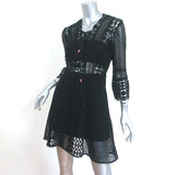 Self-Portrait Lace-Up Mini Dress Black Guipure Lace Size US 6 Bell Sleeve
