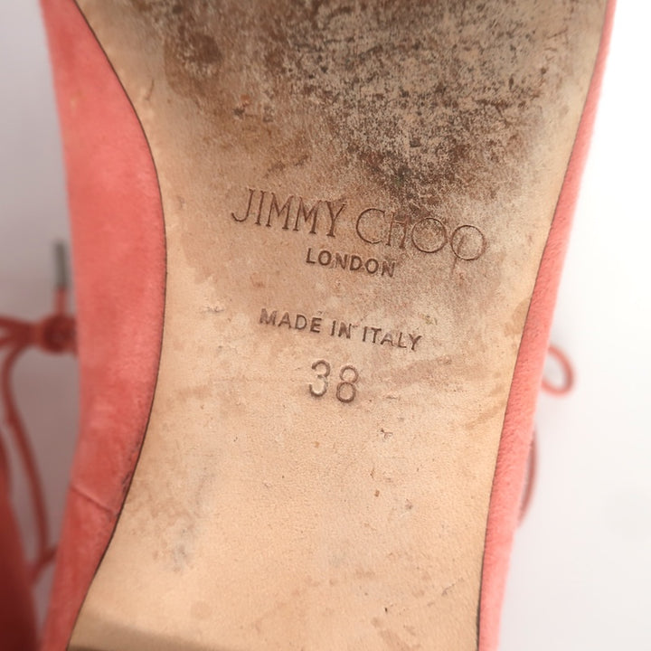 Jimmy Choo Vernie Lace-Up Flat Sandals Salmon Suede Size 38