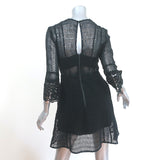 Self-Portrait Lace-Up Mini Dress Black Guipure Lace Size US 6 Bell Sleeve