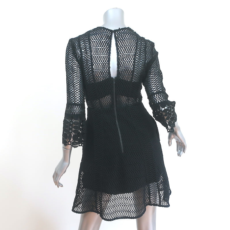 Self-Portrait Lace-Up Mini Dress Black Guipure Lace Size US 6 Bell Sle Celebrity Owned Self-Portrait Lace-Up Mini Dress Black Guipure Lace Size US 6 Bell Sle Celebrity Owned