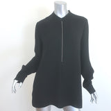 Lafayette 148 Beaded-Placket Tunic Black Silk Crepe Size Medium Long Sleeve Top