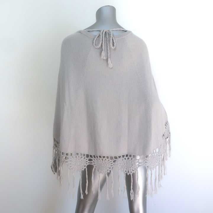 27 Miles Malibu Crochet-Fringed Cashmere Poncho Light Gray One Size