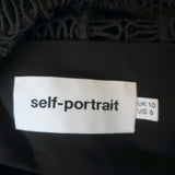 Self-Portrait Lace-Up Mini Dress Black Guipure Lace Size US 6 Bell Sleeve